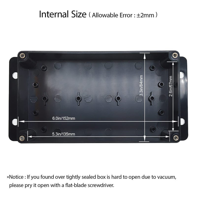 LMioEtool Junction Box Waterproof Dustproof IP65 ABS Plastic Universal Electric Project Enclosure Black with Fixed Ear 6.22"x3.54"x2.36"(158 x 90 x 60 mm) - Image 3